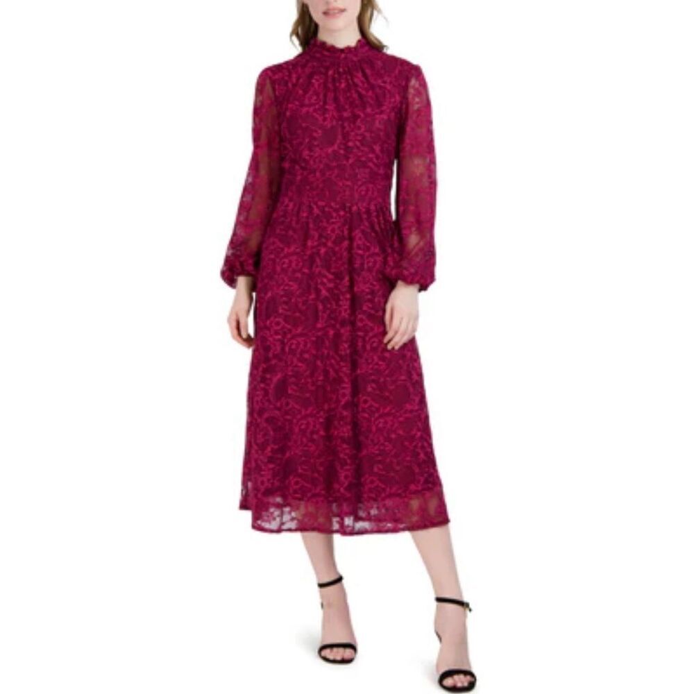 Julia Jordan NWT burgundy lace mock neck midi dress 4